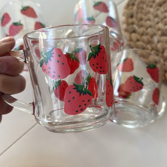 5 Vintage Luminarc France Strawberry Clear Glass Mug - Picture 3 of 4